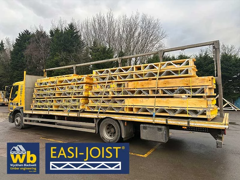 Flat bed lorry with timber easi joists on the back